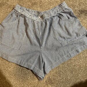 White and blue striped shorts